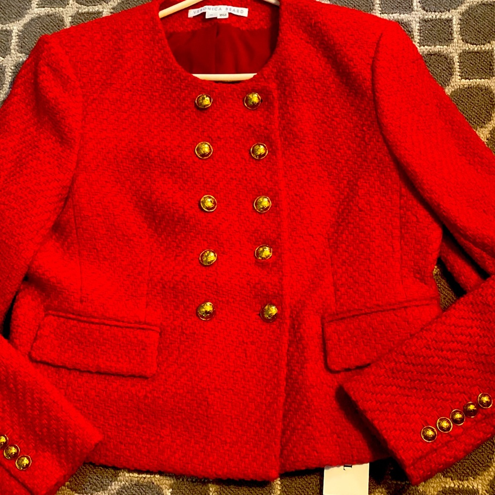 Veronica beard blazer in red tweed